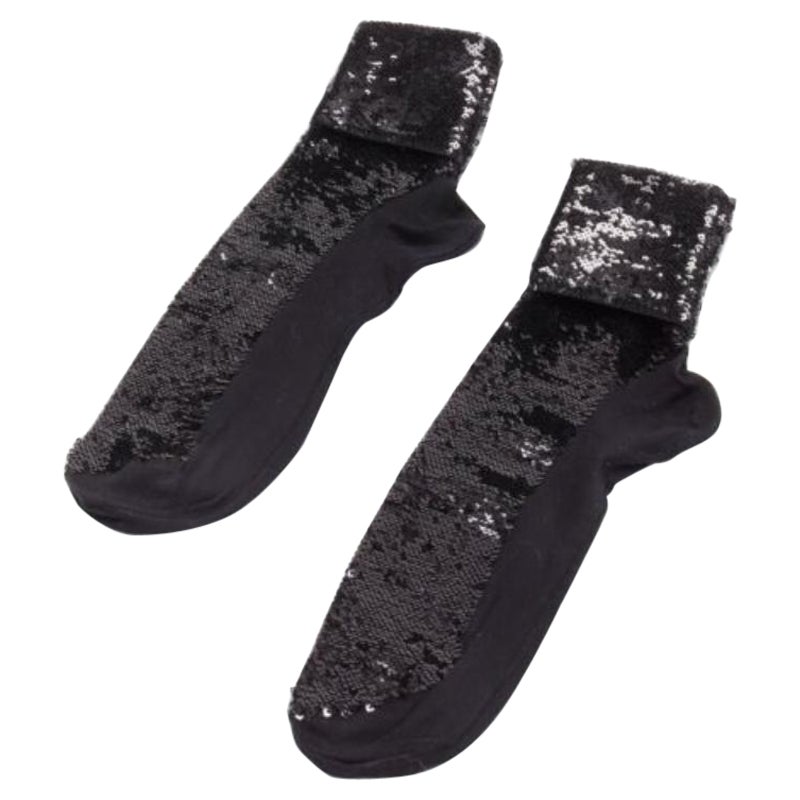 SAINT LAURENT 2016 calze nere con paillettes in misto cotone con polsini arrotolati EUR38
