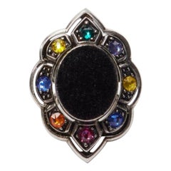 GUCCI Alessandro Michele black velvet colorful crystals oversized cocktail ring