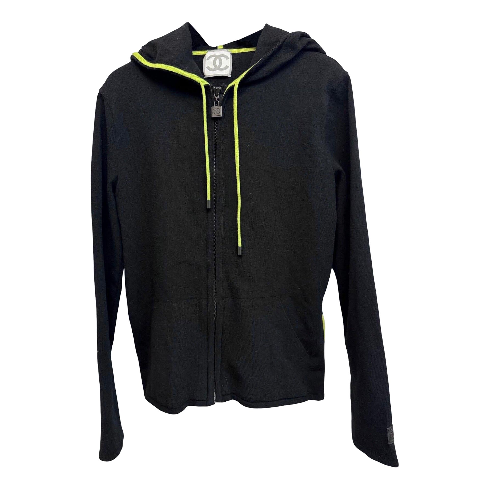 Chanel black wood hoodie zip sweater