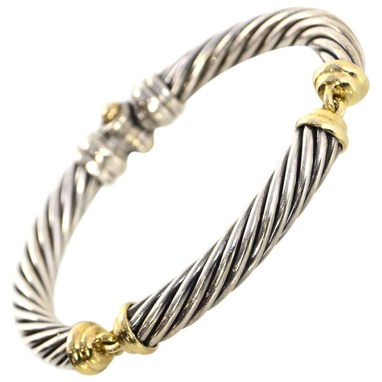 David Yurman Sterling Silver 14k Gold Metro Cable Rope Bracelet