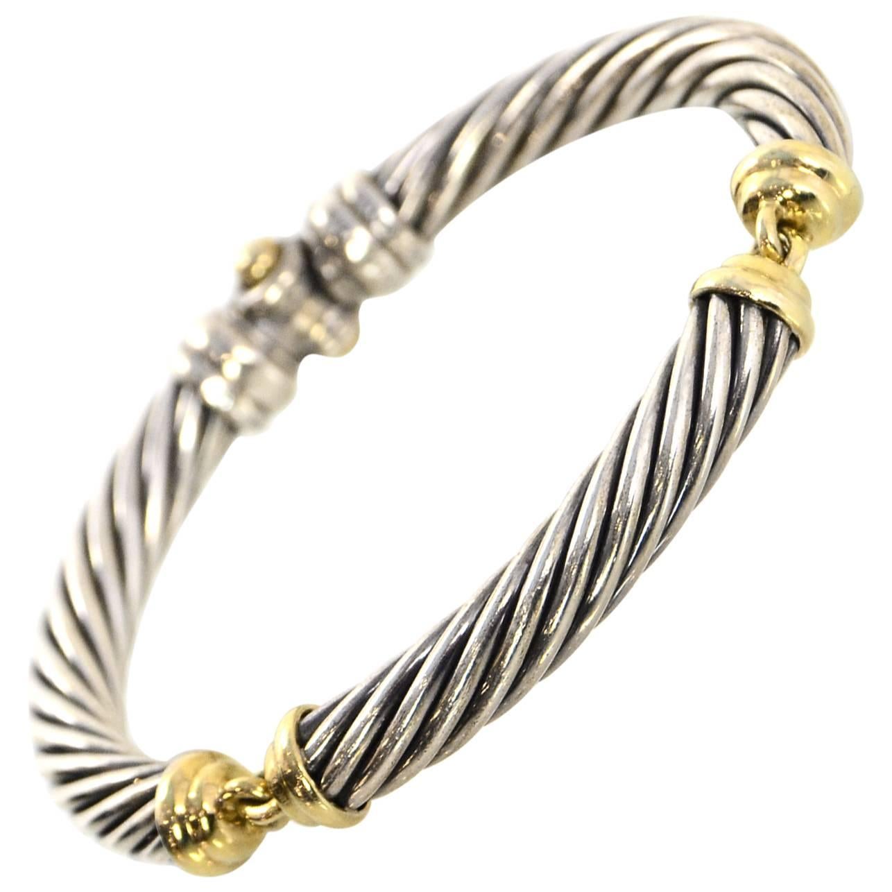 David Yurman Sterling Silver and 14k Gold Metro Cable Rope Bracelet For