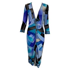 Leonard Paris Geometrisch bedrucktes Jerseykleid aus Seide Hidden Zipper Front Closure 38