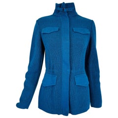 Loro Piana - Cardigan en maille épaisse en cachemire, lin et soie bleu marine 40