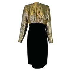 Geoffrey Beene Gold Lame & Black Wool Jersey Raglan Sleeve High Waist Dress 1970