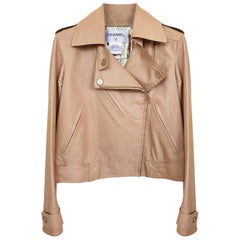 Chanel 12K$ Beige Leather and Taffeta Biker Jacket