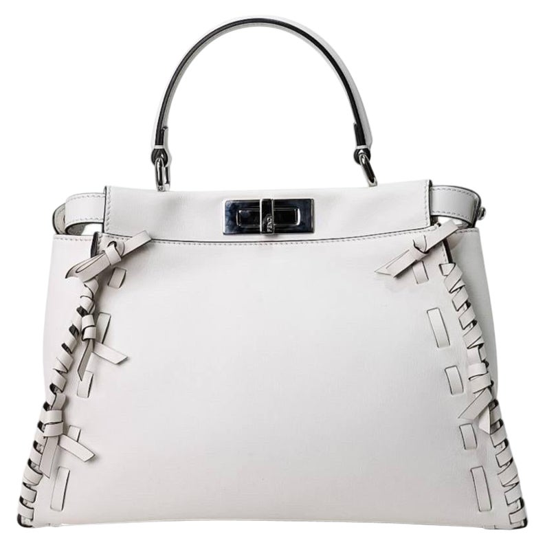 Borsa a spalla Fendi Peekaboo Medium Fiocco Bianca For Sale