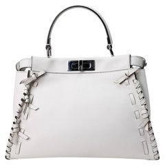Borsa a spalla Fendi Peekaboo Medium Fiocco Bianca