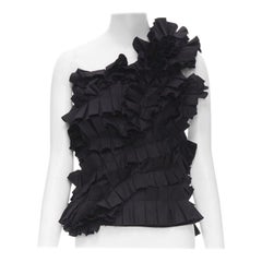 Bottega Veneta top bustier monospalla con volant plissettato nero IT38 XS