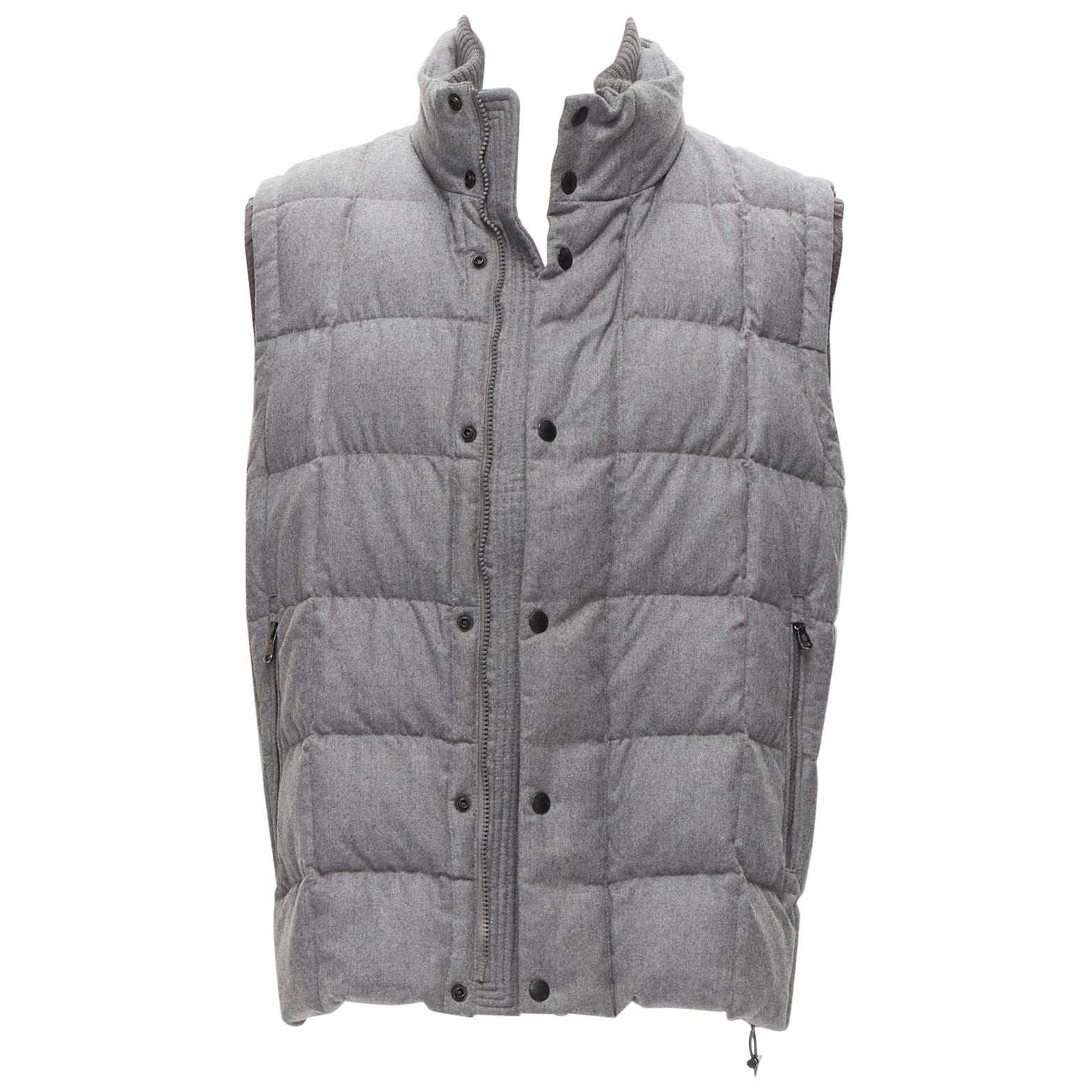 Moncler Norme Afnor G32-003 gilet in lana grigio trapuntato Sz.6 XXL
