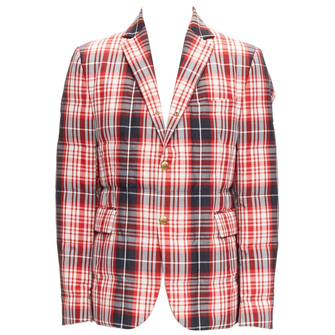 MONCLER GAMME BLEU Giacca red black check down puffer blazer Sz 3 L