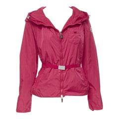 MONCLER Gazon Giubbotto pink back ruffles belted waist windbreaker jacket Sz 2 M