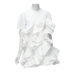 ALEXANDER MCQUEEN 2022 Vestido camisero de algodón con volante en espiral blanco híbrido IT36 XS