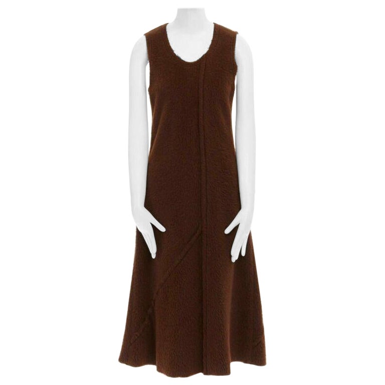 COMME DES GARCONS 1993 brown reversed seam fuzzy plush wool midi dress M