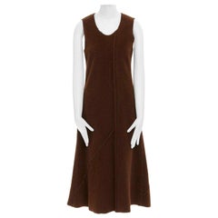 COMME DES GARCONS 1993 abito midi in lana felpata con cuciture rovesciate marrone M