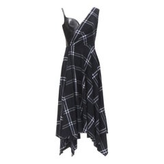 ALEXANDER MCQUEEN 2020 Runway buste en cuir noir robe à carreaux drapés marine IT42 M