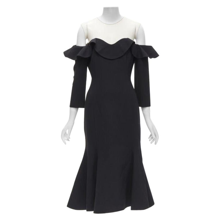 OSCAR DE LA RENTA 2018 sheer yoke ruffle off shoulder flute skirt dress US6 S