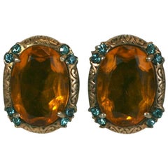 Ciner Faux Topaz Vintage Earclips