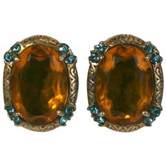 Ciner Faux Topaz Retro Earclips 4