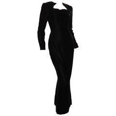 Exquisite Galanos Black Silk Velvet Evening Gown with Sculptural Collar Sz S 80s 4