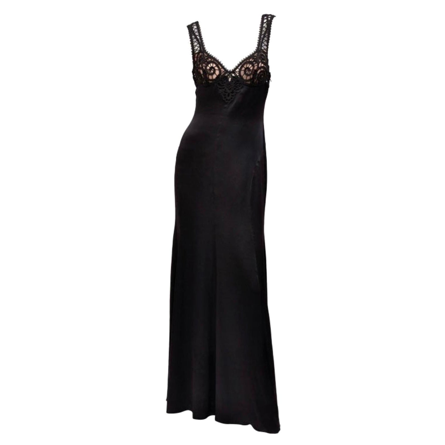Rare Vintage Versace Black Silk Macrame Long Dress Gown 42 - 6 For Sale