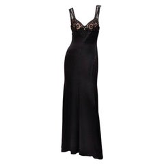 Rare Vintage Versace Black Silk Macrame Long Dress Gown 42 - 6