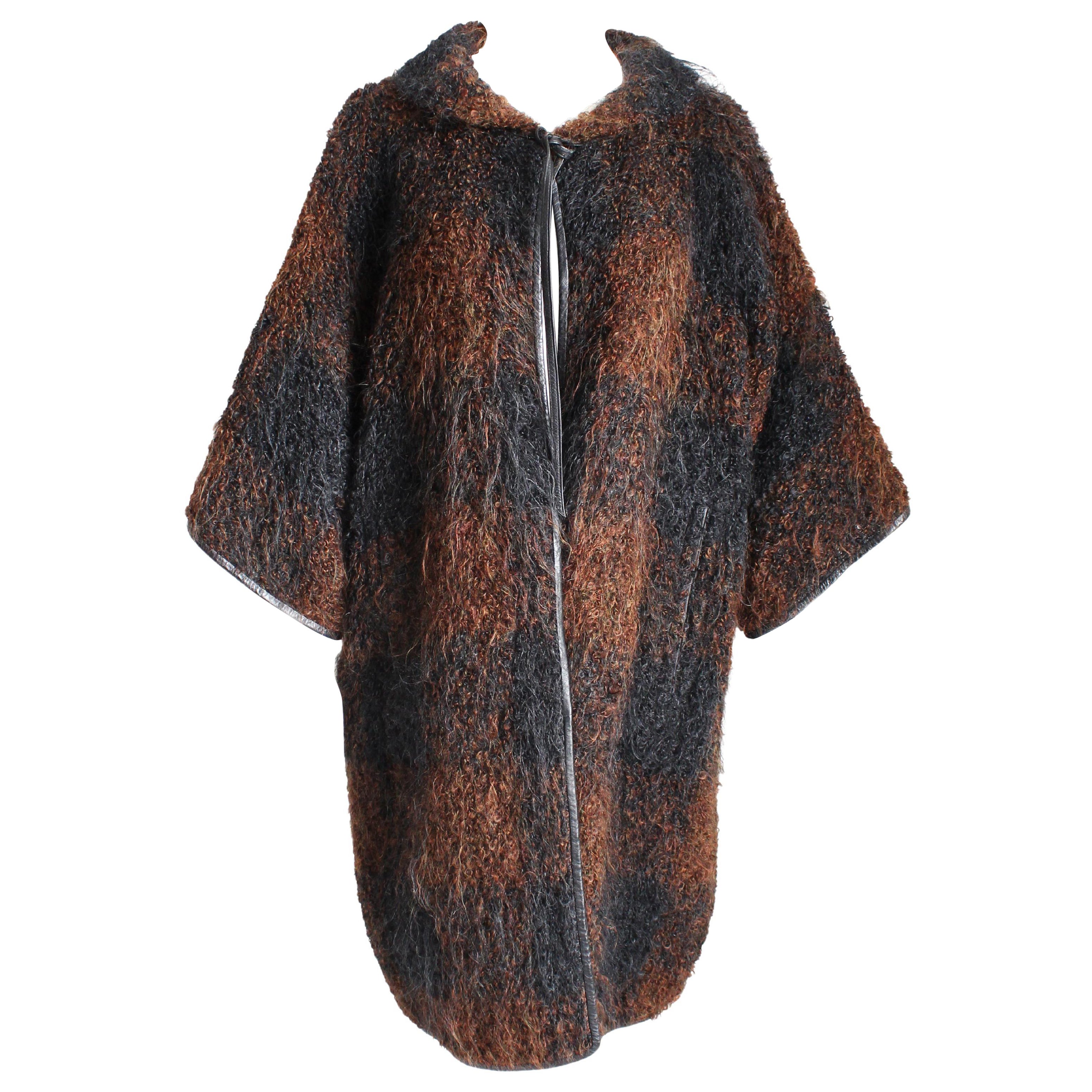 Bonnie Cashin for Sills Coat NOH Mohair Knit Leather Trim Museum Piece Rare OS For Sale