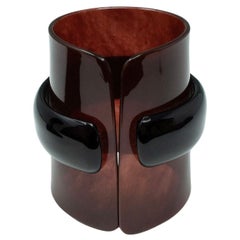 Brazalete vintage de lucita de imitación de tortuga marrón y negra