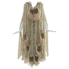 Retro Diana Leslie For Animal Rainbow Sage Green Hooded Mohair Cape, Circa 1980's