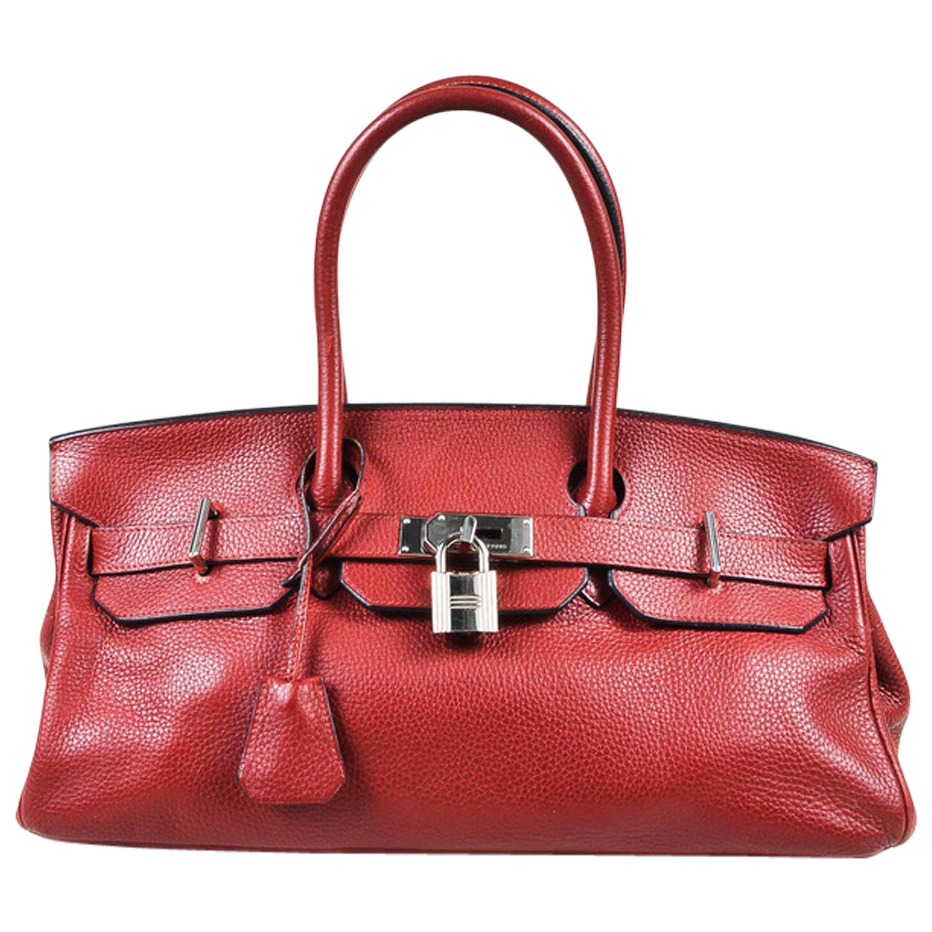 Hermes Burgundy Red Leather Palladium Top Handle "JPG Birkin 42" Bag For Sale