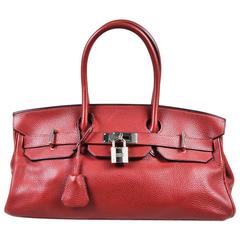 Hermes Burgundy Red Leather Palladium Top Handle "JPG Birkin 42" Bag