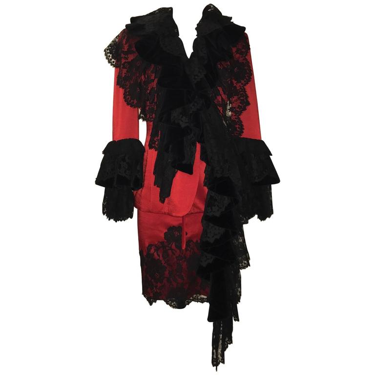 Moschino Couture 1990s Lace & Chiffon Skirt
