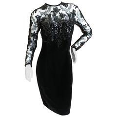 Oscar de la Renta Vintage Velvet Cocktail Dress with Sequin Lace Details 5