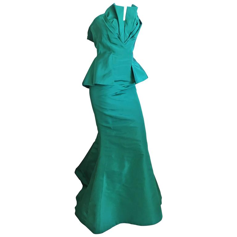 Oscar de la Renta Strapless Emerald Green Taffeta Mermaid Gown at ...