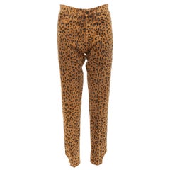 SAINT LAURENT 2018 marrón leopardo estampado animal vaqueros con dobladillo envejecido 27 pulgadas