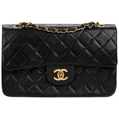 Chanel Black Quilted Lambskin Vintage Small Classic Double Flap Bag 1980s