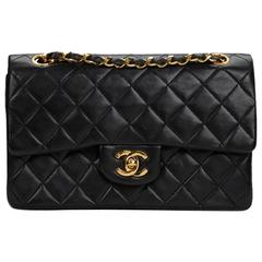 1980s Chanel Black Quilted Lambskin Vintage Small Classic Double Flap Bag