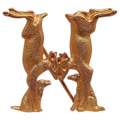 Hermès Golden Metal Brooch Does and Dogs Forming an H Alphabet III