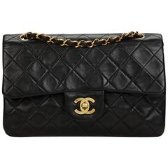 1990s Chanel Black Quilted Lambskin Vintage Small Classic Double Flap Bag