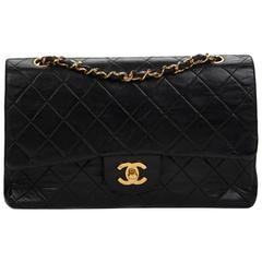 1990s Chanel Black Quilted Lambskin Vintage Medium Classic Double Flap Bag