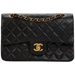 1990s Chanel Black Quilted Lambskin Vintage Small Classic Double Flap Bag