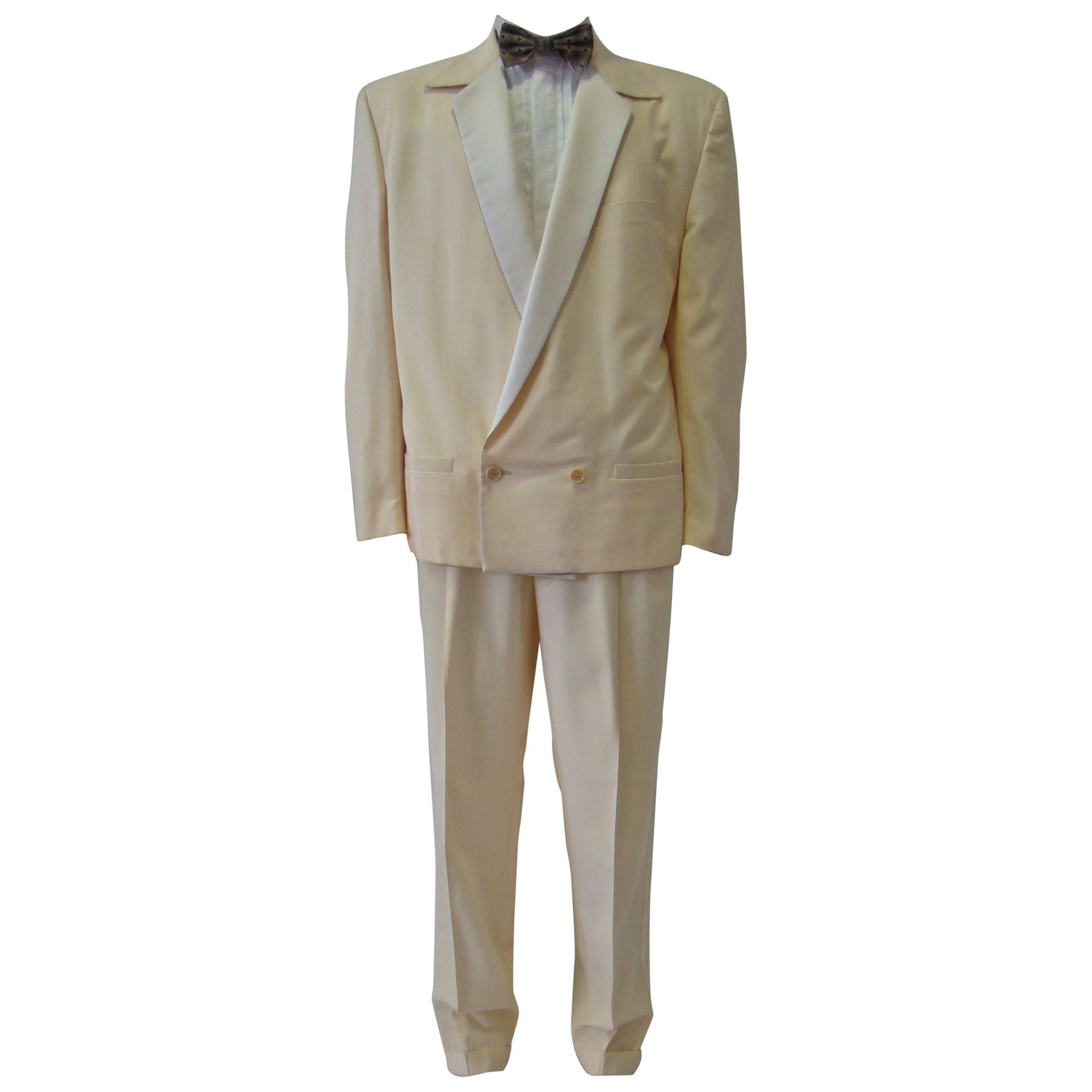 Gianni Versace Beige Wool Tuxedo Suit For Sale