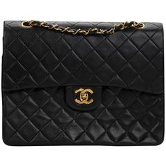 1990s Chanel Black Quilted Lambskin Vintage Medium Tall Classic Double Flap Bag
