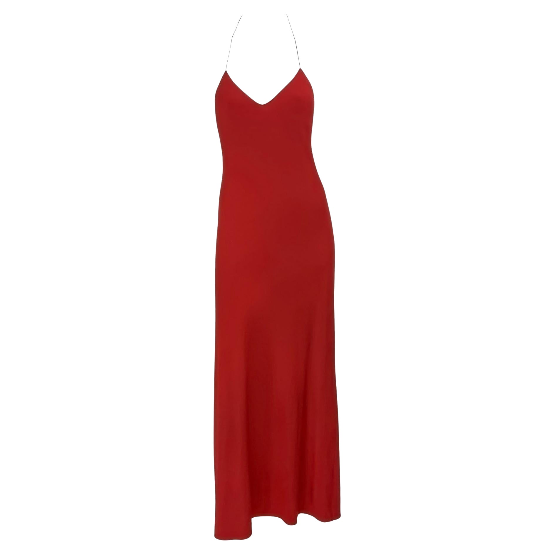2000 Calvin Klein Penélope Cruz Vestido rojo elástico con cuello halter y escote en V sin espalda en venta