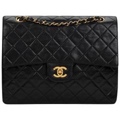 1990s Chanel Black Quilted Lambskin Vintage Medium Tall Classic Double Flap Bag 2
