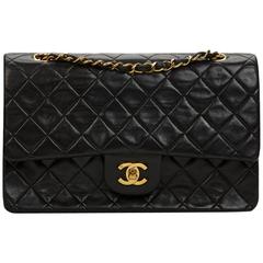 1990s Chanel Black Quilted Lambskin Vintage Medium Classic Double Flap Bag 5