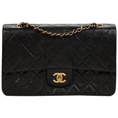 1990s Chanel Black Quilted Lambskin Vintage Medium Classic Double Flap Bag