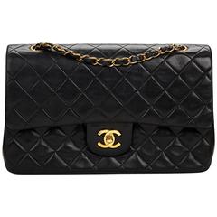1990s Chanel Black Quilted Lambskin Vintage Medium Classic Double Flap Bag