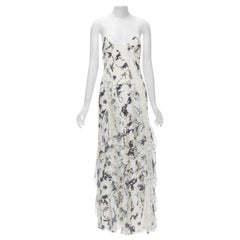 ALICA OLVIA Floral Crown 100% silk printed lace trim ruffle maxi dress US6 M