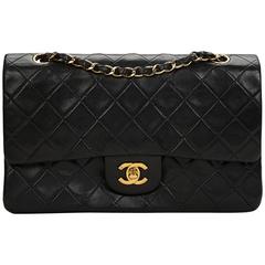 1990s Chanel Black Quilted Lambskin Vintage Medium Classic Double Flap Bag