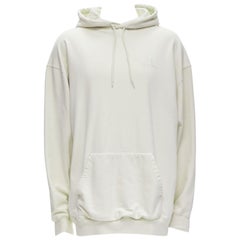 BALENCIAGA Demna 2021 Felpa con cappuccio oversize in cotone ecru con ricamo logo L